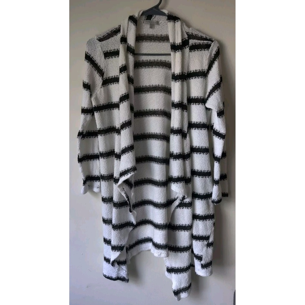 CHARLOTTE RUSSE Womans White/Black Stripe Knit Long Sleeve‎ Cardigan Size Medium